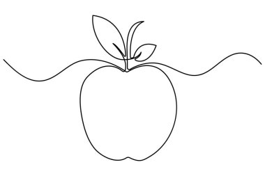 Bir çizgi aralıksız elma meyvesi çizimi vegan çizimi asgari vektör çizimi