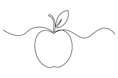 Bir çizgi aralıksız elma meyvesi çizimi vegan çizimi asgari vektör çizimi