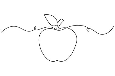 Bir çizgi aralıksız elma meyvesi çizimi vegan çizimi asgari vektör çizimi