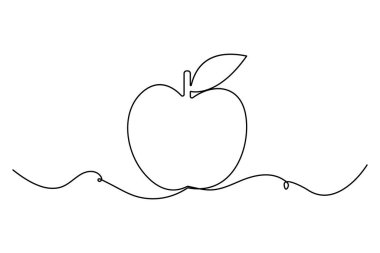 Bir çizgi aralıksız elma meyvesi çizimi vegan çizimi asgari vektör çizimi