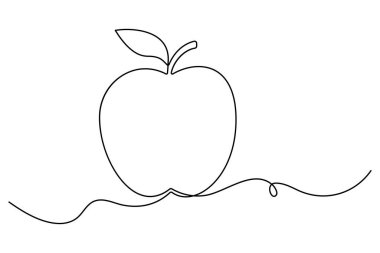 Bir çizgi aralıksız elma meyvesi çizimi vegan çizimi asgari vektör çizimi