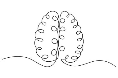 Beynin beyaz arkaplan vektör illüstrasyonunun sürekli çizimi