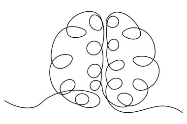 Beynin beyaz arkaplan vektör illüstrasyonunun sürekli çizimi