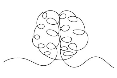 Beynin beyaz arkaplan vektör illüstrasyonunun sürekli çizimi