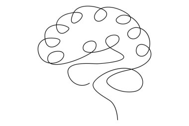 Beynin beyaz arkaplan vektör illüstrasyonunun sürekli çizimi