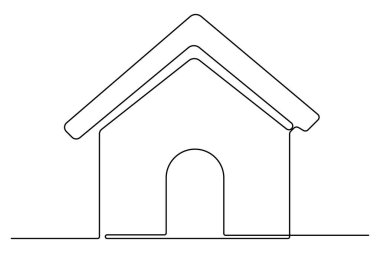 Beyaz arka planda minimalist bir konsept çizerek basit tek çizgi ev çizimi