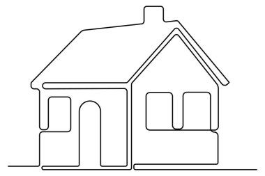 Beyaz arka planda minimalist bir konsept çizerek basit tek çizgi ev çizimi