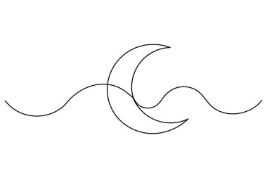 Ay 'ın sürekli bir çizgi çizimi ve ana hatlı vektör çizimi