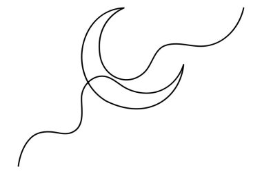 Ay 'ın sürekli bir çizgi çizimi ve ana hatlı vektör çizimi