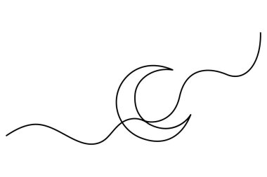 Ay 'ın sürekli bir çizgi çizimi ve ana hatlı vektör çizimi