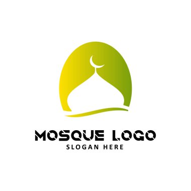 Logonuz için uygun grafikli MOSQUE logosu, stilize edilmiş beyaz cami logosu içeren Grafik Cami logosu.