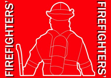 Uluslararası İtfaiyeciler Günü için poster ya da şablon, figür bir miğfer ve oksijen tankıyla donatılmıştır.. 