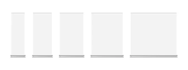 Conjunto Maquetes Banner Roll Isolados Fundo Branco Cartazes Verticais Branco — Vetor de Stock