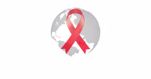 Dünya Yardım Günü Için Kırmızı Kurdele Dönen Dünya Görünen Metin — Stok video