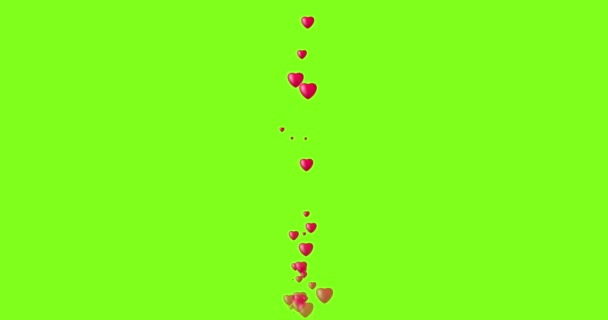 Поток Анимированных Сердец Взлетает Зеленом Фоне Анимация Социальных Сетей Потокового — стоковое видео