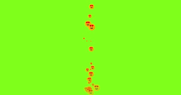 Поток Анимированных Любовных Смайликов Летящих Вверх Зеленом Фоне Анимация Социальных — стоковое видео