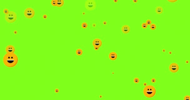 Animado Volando Riendo Partículas Emoji Sobre Fondo Verde Animación Reacciones — Vídeos de Stock