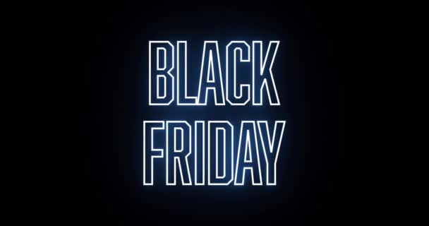 Black Friday Letrero Neón Brillante Azul Sobre Fondo Negro Animación — Vídeos de Stock