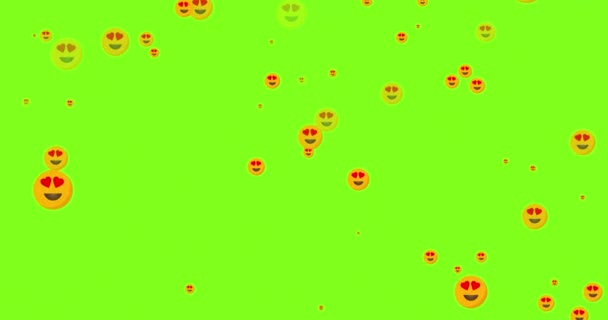 Animado Amor Volador Partículas Emoji Sobre Fondo Verde Animación Reacciones — Vídeos de Stock