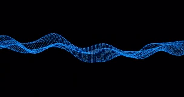 Abstract Loop Blue Particles Wave Motion Graphic Sobre Fundo Preto — Vídeo de Stock