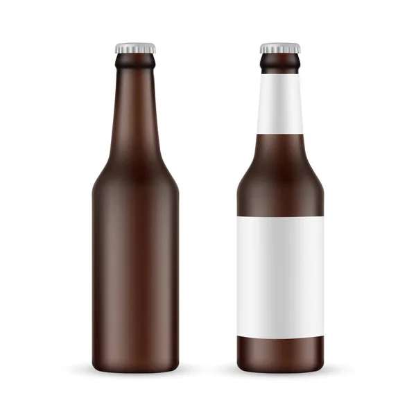 Botella Cerveza Vidrio Marrón Con Etiqueta Burla Blanco Aislado Sobre — Vector de stock