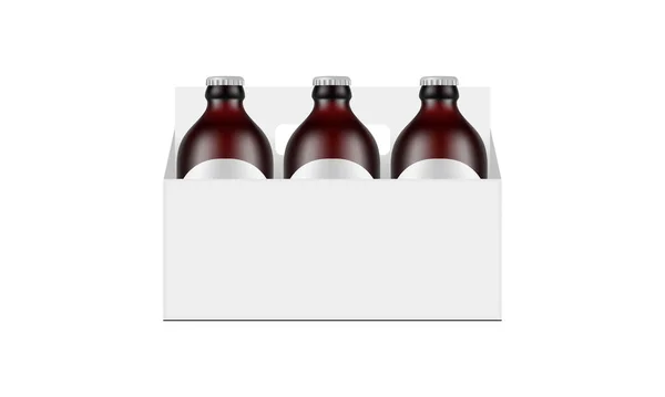 Caja Embalaje Portadora Papel Mockup Con Botellas Cerveza Pequeñas Vidrio — Vector de stock