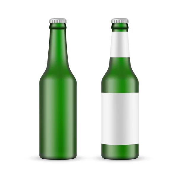 Botella Cerveza Vidrio Verde Con Etiqueta Burla Blanco Aislado Sobre — Vector de stock