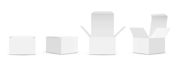 Uppsättning Papper Fyrkantiga Förpackningar Lådor Mockups Med Öppnat Och Stängt — Stock vektor