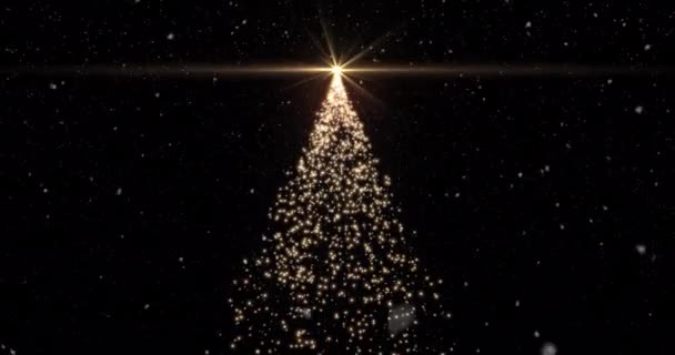 Fondo Movimiento Partículas Brillantes Forma Del Árbol Navidad Con Estrella — Vídeos de Stock