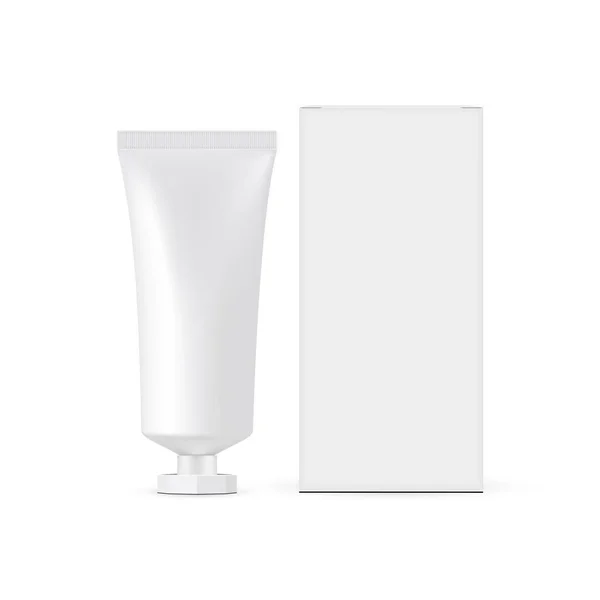 Small Plastic Cosmetic Tube Octagonal Screw Cap Paper Box Front — Stok Vektör