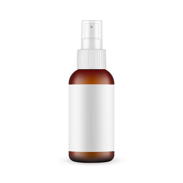 Mockup Garrafa Spray Vidro Escuro Fosco Com Etiqueta Branco Vista — Vetor de Stock