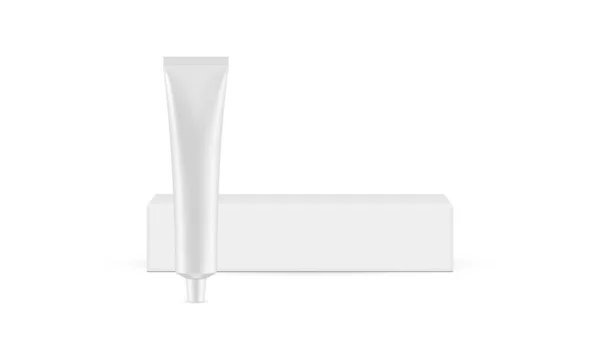 Metallic Cosmetic Tube Horizontal Box Mockup Isolated White Background Front — 스톡 벡터