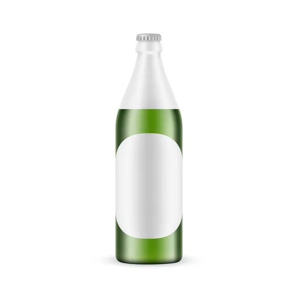 Green Glass Beer Bottle Mockup Label Isolated White Background Vector — Stock Vector