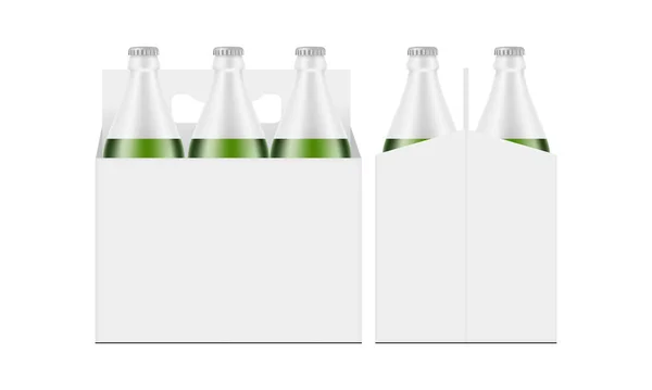 Caja Transporte Botellas Verde Seis Paquetes Mockup Vista Frontal Lateral — Vector de stock