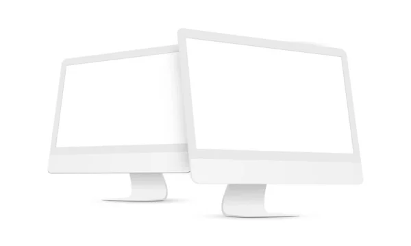 Beyaz Arkaplanda Perspektif Taraflı Clay Masaüstü Bilgisayarı Vektör Llüstrasyonu — Stok Vektör