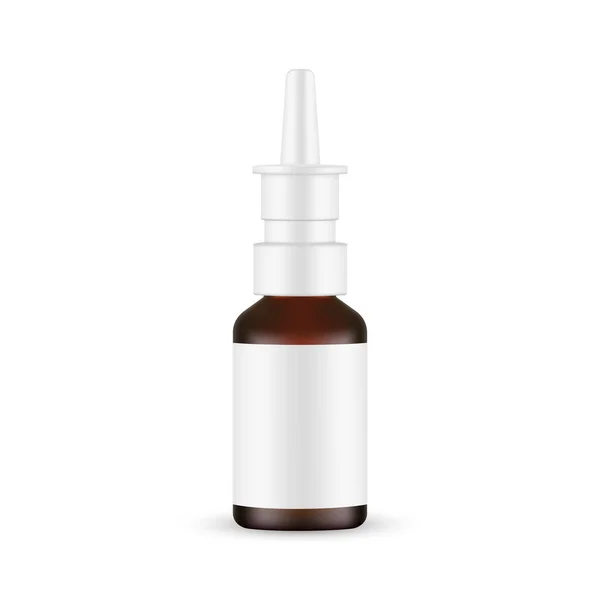 Glass Nasal Spray Bottle Mockup Met Label Geïsoleerd Witte Achtergrond — Stockvector