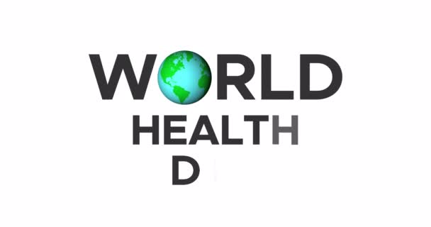 Dia Mundial Saúde Texto Animado Com Planeta Terra Rotativa Isolado — Vídeo de Stock