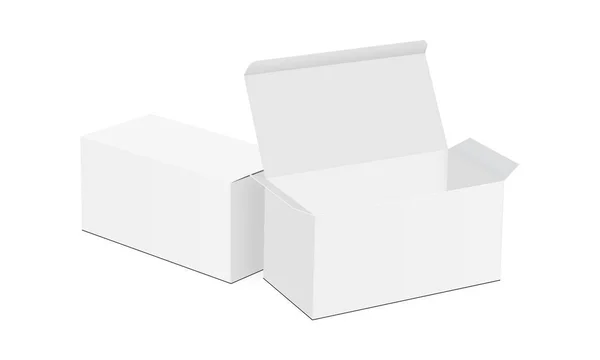 Бумажные Прямоугольные Упаковочные Коробки Открытой Закрытой Крышкой Изолированные Белом Фоне — стоковый вектор