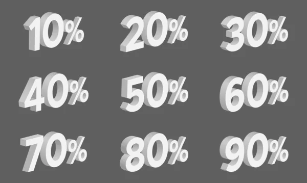 Set Discount Isometric Numbers Percentages Vector Illustration — Wektor stockowy