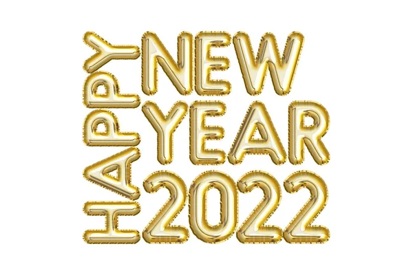 Słowa Happy New Year 2022 Wykonane Złotych Nadmuchiwanych Balonów Izolowane — Zdjęcie stockowe