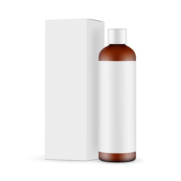 Amber Cosmetic Bottle Mockup Label Paper Packaging Box Isolated White — 스톡 벡터