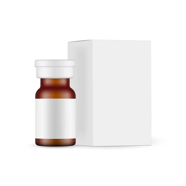 Small Amber Glass Medical Ampoule Mockup Paper Packaging Box Vector — Stock Vector