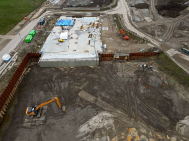 Rotterdam, Hollanda 'da yeni bir otoban ve tünel inşaatının havadan görüntüsü