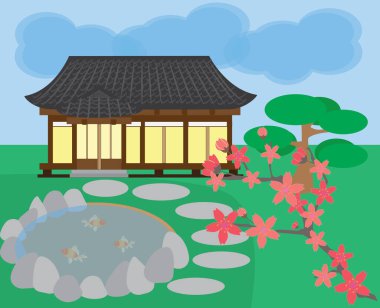 Japon Halk Evi veya Minka 'nın bir çizimi. 