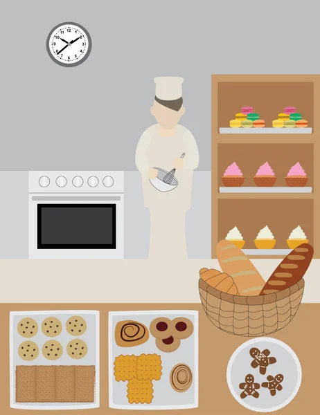 Bir fırın mutfağında pasta pişiren bir fırıncının resmi. Kariyer ya da meslek olarak.. 