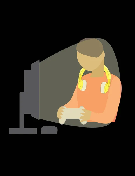 Bilgisayar oyunları oynayan bir kişinin çizimi. 