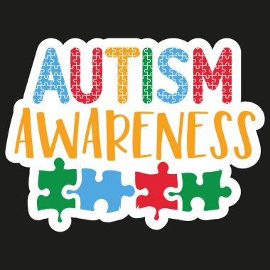 Show your support for autism awareness with this colorful graphic featuring the words AUTISM AWARENESS and interlocking puzzle pieces. Perfect for advocacy and education campaigns.