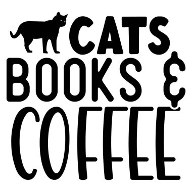 Cats books and coffee t-shirt design with silhouette and bold typography