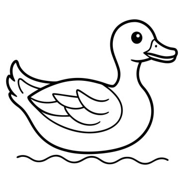Dalgalı su karikatürü tarzında yüzen basit sanat ördeği boyama eğlencesi.