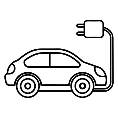 Fiş ve kabloyla şarj olan elektrikli bir arabanın basit çizimi